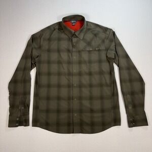 Outdoor Research Astroman Sun Shirt Men's M Green Plaid UPF Stretch Pockets Snap